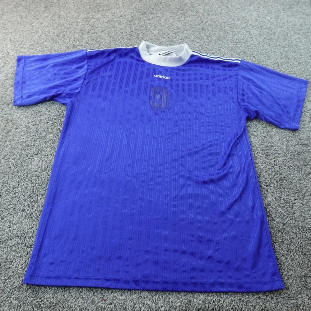 VTG‎ Adidas Shirt Mens XL Blue Striped 9 Soccer Futbol Football Jersey USA 90s